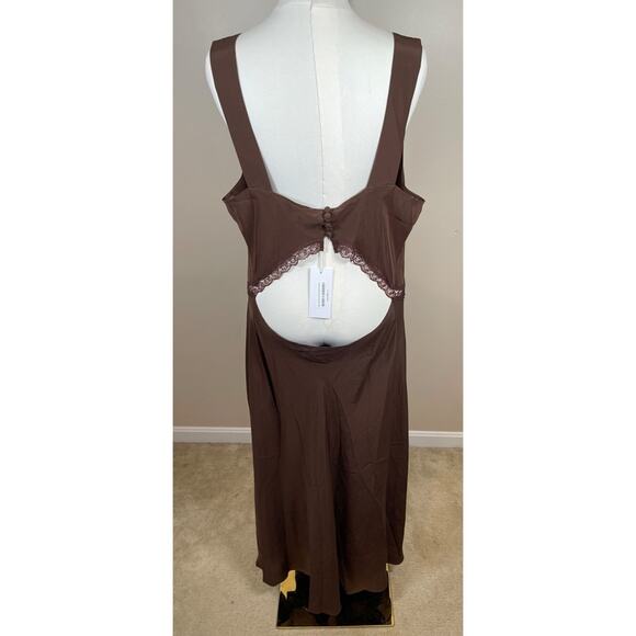 Reformation Provence Lace Trim Silk Cafe Brown Slip Maxi Dress Size 3X - Picture 7 of 9